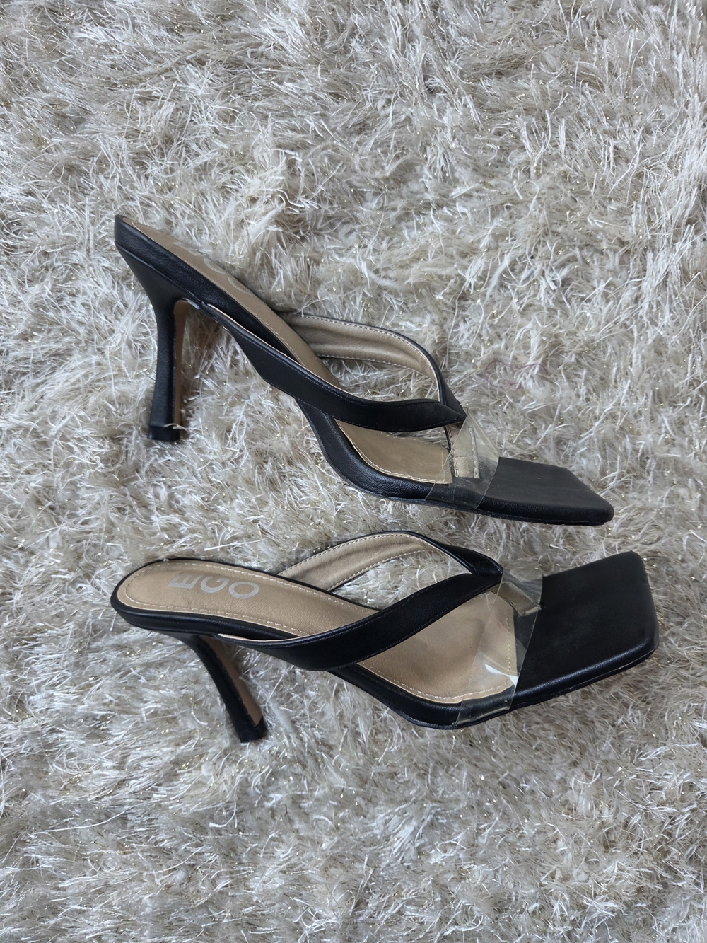 Black Clear-Strap High Heel Sandals